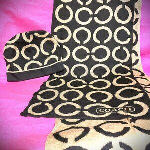 Coach Hat & Scarf New without tags Black & Tan (Scarf is 67" length x 13" wide)